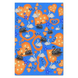 Tissue Paper Orange Hearts Swans Blue