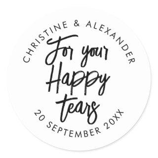 Tissues for your happy tears minimal wedding favor classic round sticker