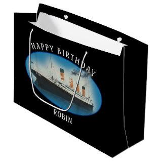 Titanic Birthday Black RMS White Star Line Ship Large Gift Bag
