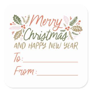To/from Vintage Type Holly Berry Christmas Square Sticker