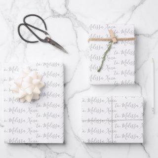To Your Name Modern Handwriting White Gray Wrappin  Sheets
