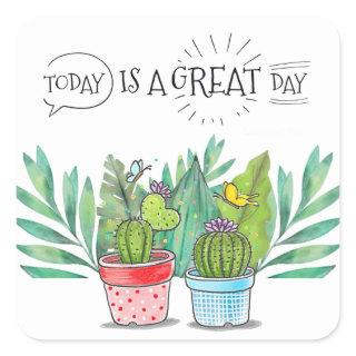 "Today Is A Great Day" Butterfly Cactus Stickers