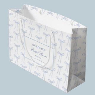 Toile Blue Bow Tying The Knot Blue Bridal Shower  Large Gift Bag