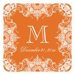 Toile Damask Swirl Matching Sticker- Tangerine Square Sticker