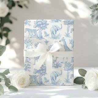 Toile de Jouy Safari animals dusty blue elegant