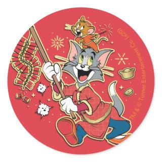 Tom & Jerry Lighting Firecrackers Classic Round Sticker