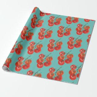 Tomatoes gift wrap watercolor blue