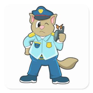 Tomcat as Police officer with Uniform & Microphone Square Sticker