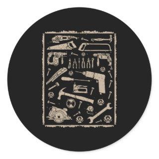 Tools with frame vintage classic round sticker