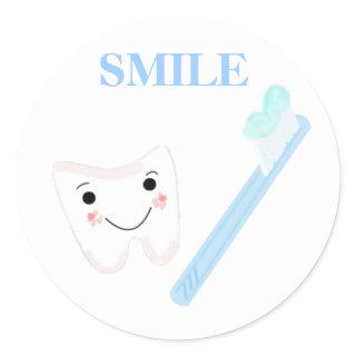 Toothbrush and Tooth Classic Round Sticker