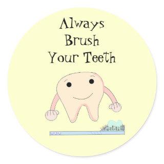 Toothbrush and Tooth Cute Dental Reminder Classic Round Sticker
