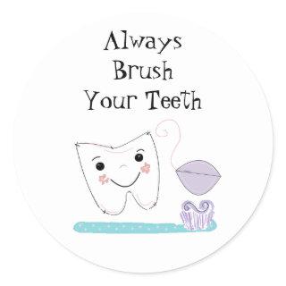 Toothbrush and Tooth Cute Dental Reminder Classic Round Sticker