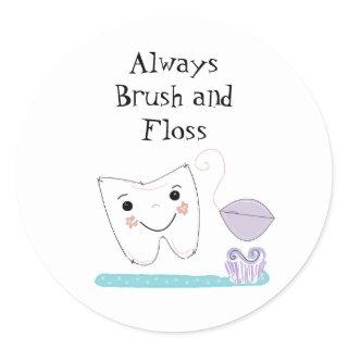 Toothbrush and Tooth Cute Dental Reminder Classic Round Sticker