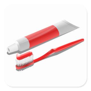 Toothbrush And Toothpaste Square Sticker