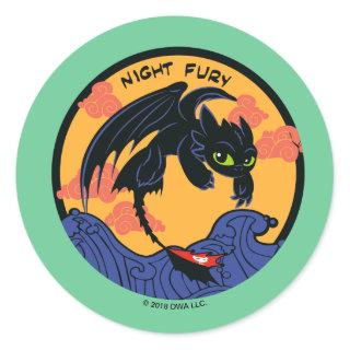 Toothless "Night Fury" Flying Over Ocean Waves Classic Round Sticker
