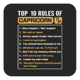 Top 10 Rules Of Capricorn, Capricorn Facts Traits Square Sticker