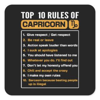 Top 10 Rules Of Capricorn, Capricorn Facts Traits Square Sticker