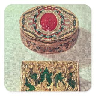 Top: Gold snuffbox inlaid with various stones Square Sticker
