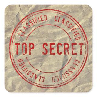 Top Secret Classifed on Wrinkled Kraft Paper Square Sticker