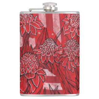 Torch Ginger Lily, Red Flowers Tropical Floral Art Flask