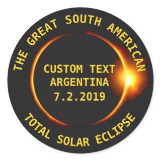 Total Solar Eclipse 2019 Argentina, South America Classic Round Sticker