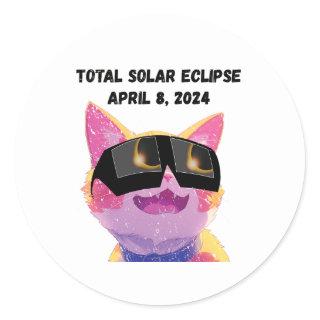 Total Solar Eclipse 2024 Grunge Cat Classic Round Sticker