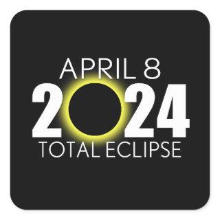 Total Solar Eclipse - April 8, 2024 - Black Design Square Sticker