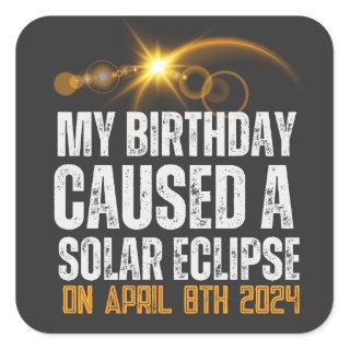 total solar eclipse funny birthday 4-8-2024 custom square sticker