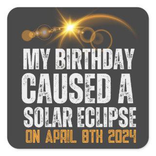 total solar eclipse funny birthday 4-8-2024 custom square sticker