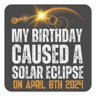 total solar eclipse funny birthday 4-8-2024 custom square sticker