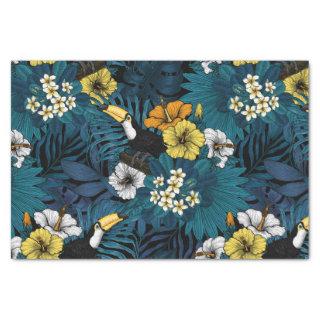 Toucans and tropical flora, blue , yellow , orange tissue paper