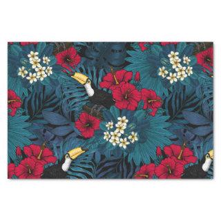 Toucans and tropical flora, green and red tissue paper