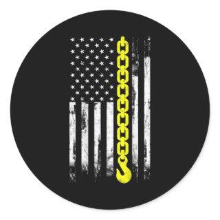 Tow Truck Driver thin yellow line USA flag gift Classic Round Sticker