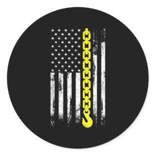 Tow Truck Driver thin yellow line USA flag gift Classic Round Sticker