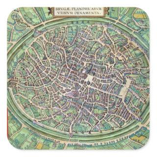 Town Plan of Bruges, from 'Civitates Orbis Terraru Square Sticker