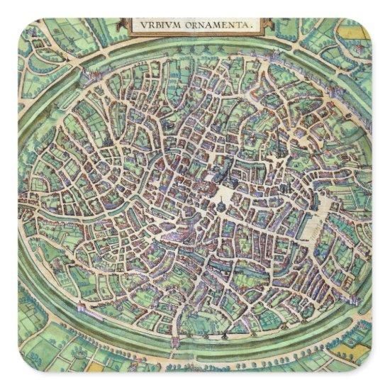 Town Plan of Bruges, from 'Civitates Orbis Terraru Square Sticker