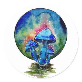 Toxic Blue Mushrooms Classic Round Sticker