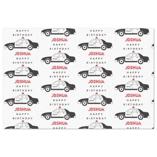 Toy Police Car Custom Name Kids Birthday  Tissue Paper
