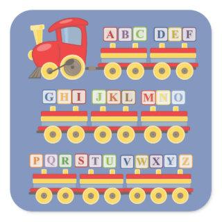 Toy Train Carrying Alphabet Blocks Square Sticker