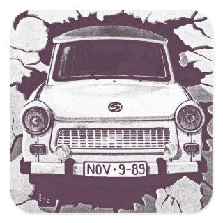 Trabant Car , Black & White, Berlin Wall (1) Square Sticker