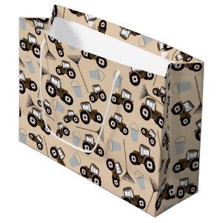 Tractor Truck Pattern Farm Equipment  Wrapping Pap Large Gift Bag