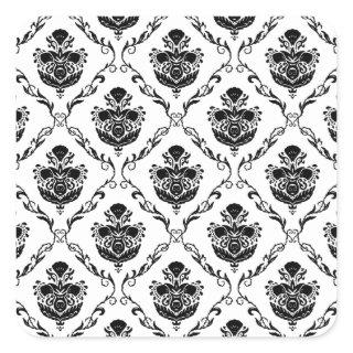 Traditional Black Damask Square Sticker