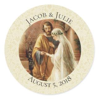 Traditional Catholic Bride Groom Wedding Classic Round Sticker