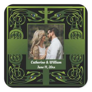 Traditional Green Irish Celtic Design    Square Sticker