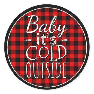 Traditional Red Black Country Check Plaid Pattern Classic Round Sticker