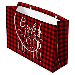 Traditional Red Black Country Check Plaid Pattern Large Gift Bag