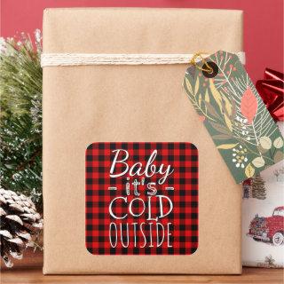 Traditional Red Black Country Check Plaid Pattern Square Sticker