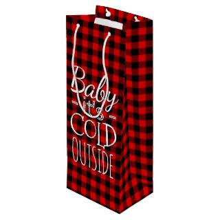 Traditional Red Black Country Check Plaid Pattern Wine Gift Bag