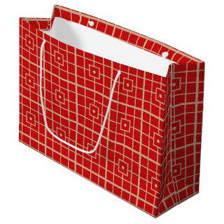 Traditional Red & Gold Chinese Geometric Pattern Large Gift Bag
