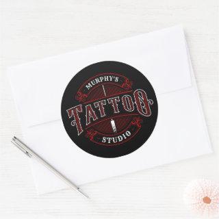 Traditional Style ADD NAME Tattoo Studio Shop Classic Round Sticker